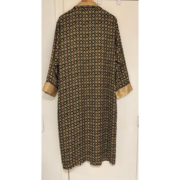 VICTORIAS SECRET Vintage Y2K 90s Satin Black And Gold Glamour Robe M - Picture 3 of 6